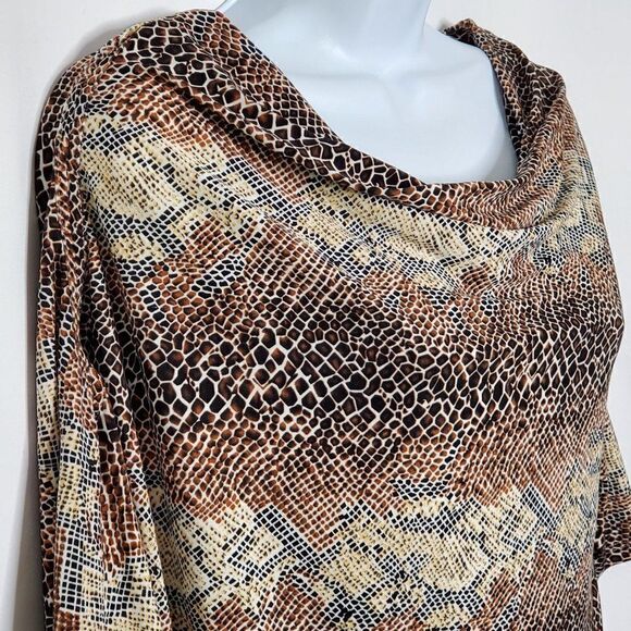 Kenar Snake Reptile Print Blouse Shirt Short Cap Sleeve Sz S Brown Black - Picture 3 of 7